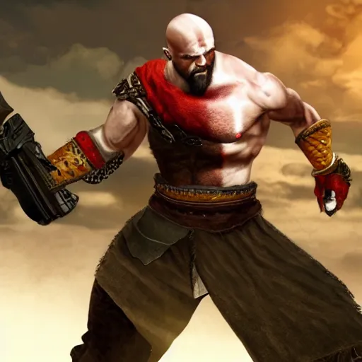 Prompt: kratos wearing agent 47 suit holding 2 desert eagle