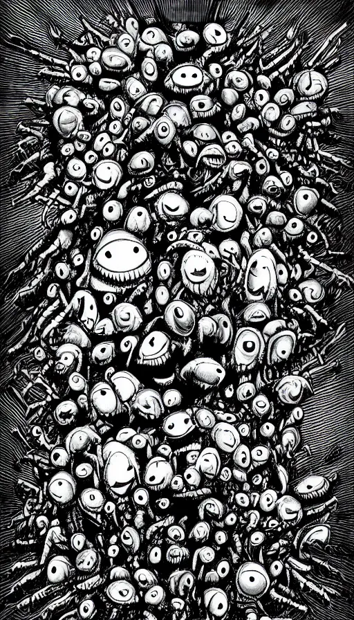 Image similar to a storm vortex made of many demonic eyes and teeth, by steve argyle