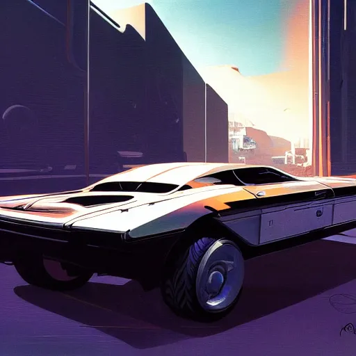 Image similar to detailed painting of a scifi car, artstation, syd mead, cinematic