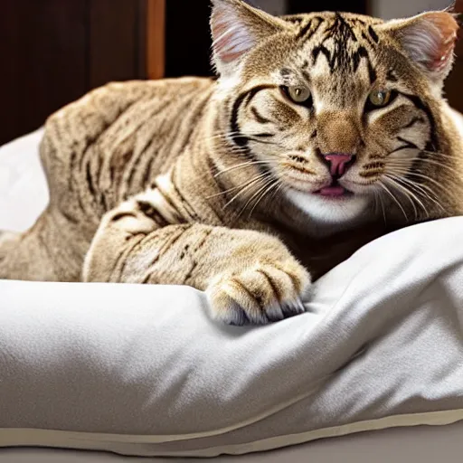 Image similar to a big house cat on a bed, ultra - realistic