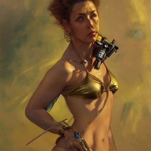 Image similar to highly detailed portrait of a female james bond, d & d. wearing a bikini, art by donato giancola, eugene delacroix, ruan jia, carl larsson, peter mohrbacher. trending on artstation, intricate details, energetic composition, golden ratio, concept art, illustration, elegant art, global illuminaition