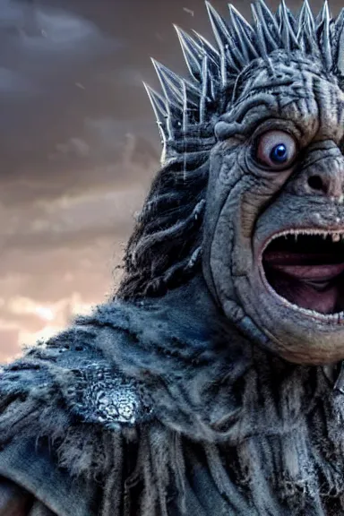 Prompt: very very intricate photorealistic photo of a thwomp in an episode of game of thrones, photo is in focus with detailed atmospheric lighting, award - winning details