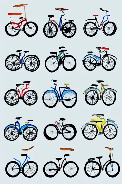 Prompt: minimalist watercolor bicycles on white background, illustration, vector art