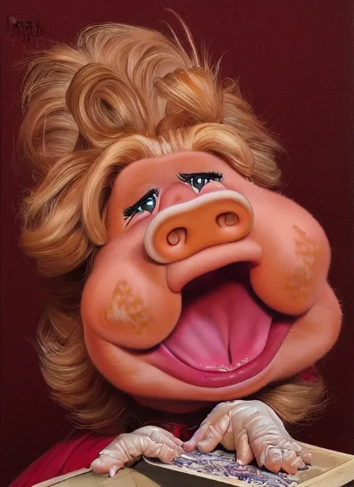 Image similar to portrait of a Screaming Miss Piggy in Society (1989), highly detailed, centered, solid color background, digital painting, artstation, concept art, smooth, sharp focus, illustration, artgerm, donato giancola, Joseph Christian Leyendecker, Les Edwards, Ed Repka, WLOP, Artgerm