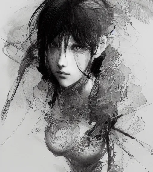 Image similar to portrait of anime woman, pen and ink, intricate line drawings, by craig mullins, ruan jia, kentaro miura, greg rutkowski, loundraw