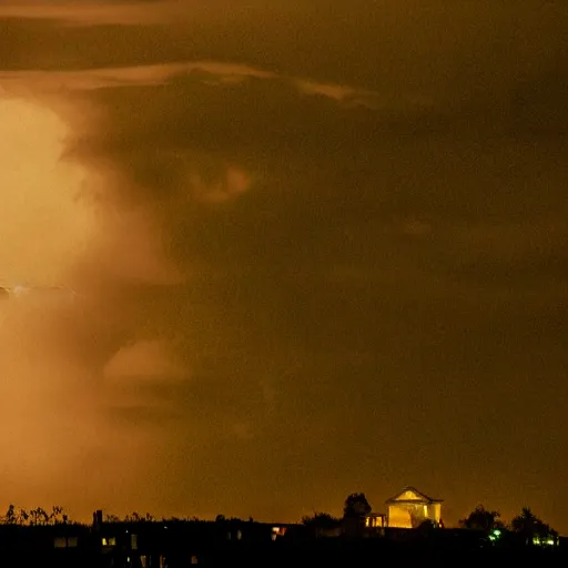 Image similar to A dark and stormy night, with thunder and lightning, and a full moon shining bright, in a Halloween style.