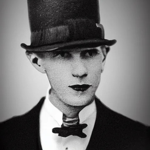 Prompt: A photograph portrait of Jerma985 wearing a bowler hat in the early 1920s, taken in the early 1920s, grainy, taken on a early 1900s Kodak Camera, realistic, hyperrealistic, very realistic, highly detailed, very detailed, extremely detailed, detailed, digital art, trending on artstation