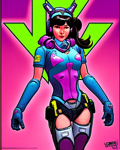 Image similar to d. va from overwatch, comic book cover, in the style of richard corben, dave gibbons, todd mcfarlane, bernie wrightson