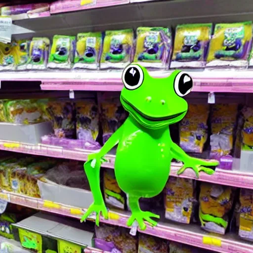 Prompt: humanoid frog in asda