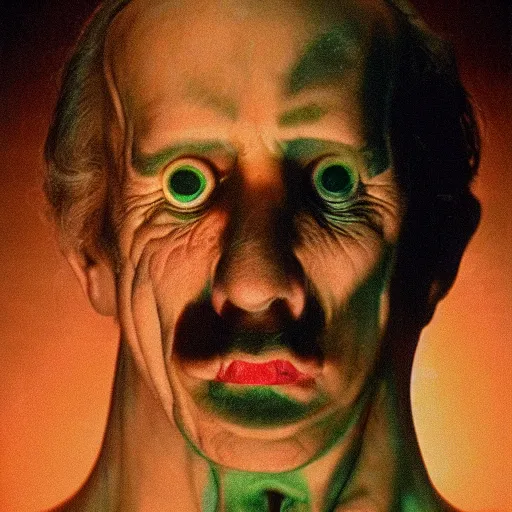 Image similar to a movie still of vegetable man hybrid by walerian borowczyk, by john carpenter, by david cronenberg, portrait, heavy grain, technicolor, high definition, remastered, portrait, cinematic lightning, argentic, scratches, old, highly detailed, realistic