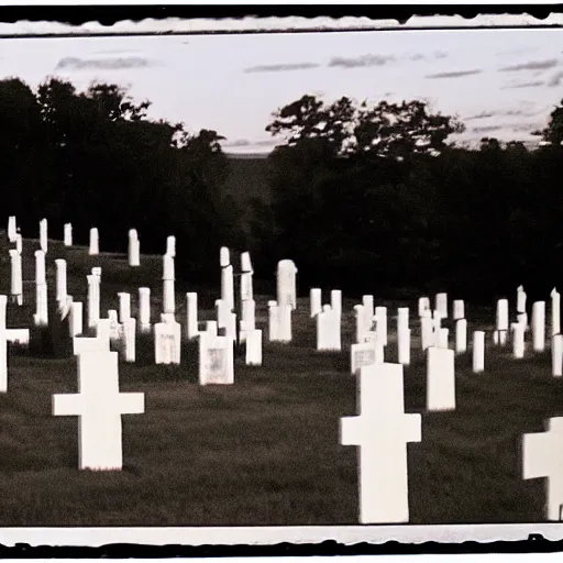 Prompt: photo of a cemetery at sunset, super 8 footage