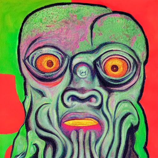 Prompt: intricate five star toxic sludge monster portrait by pablo picasso, oil on canvas, hdr, high detail, photo realistic, hyperrealism, matte finish, high contrast, 3 d depth, centered, masterpiece, award - winning, vivid and vibrant colors, enhance light effect, enhanced eye detail, artstationhd