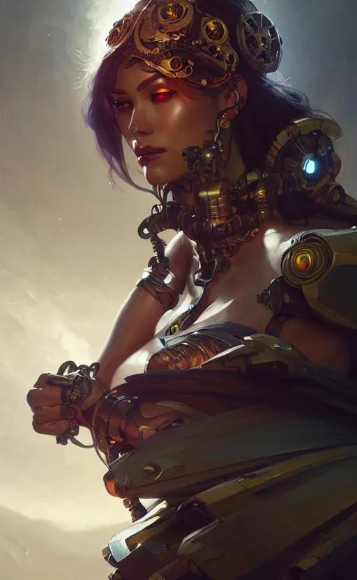 Image similar to Cyborg pirate queen, sci-fi, highly detailed, digital painting, artstation, concept art, smooth, sharp focus, illustration, art by artgerm and greg rutkowski and alphonse mucha