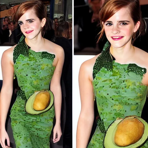 Prompt: emma watson wearing an avocado dress