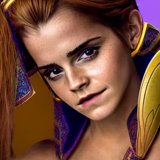 Prompt: Emma Watson modeling as Urbosa from Zelda, (EOS 5DS R, ISO100, f/8, 1/125, 84mm, postprocessed, crisp face, facial features)