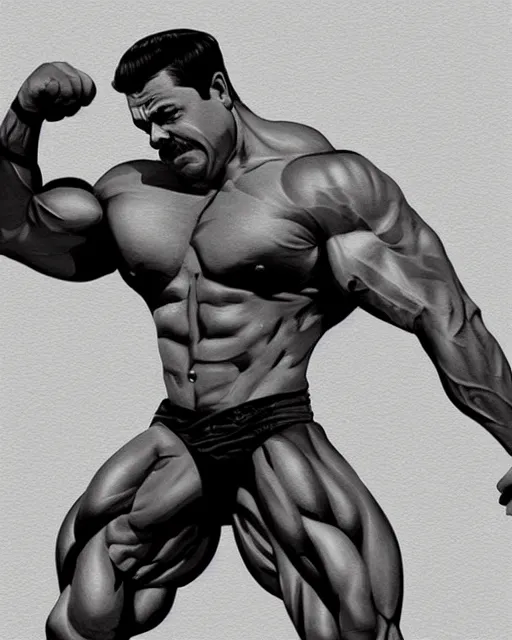 Image similar to gigachad ron swanson bodybuilder in final fight mountain by ilya kuvshinov, ernest khalimov body by krista sudmalis, fantasy character portrait, ultra realistic, concept art, intricate details, elegent, digital painting, smooth, sharp focus, illustration, art by artgerm and greg rutkowski and alphonse mucha, artstation