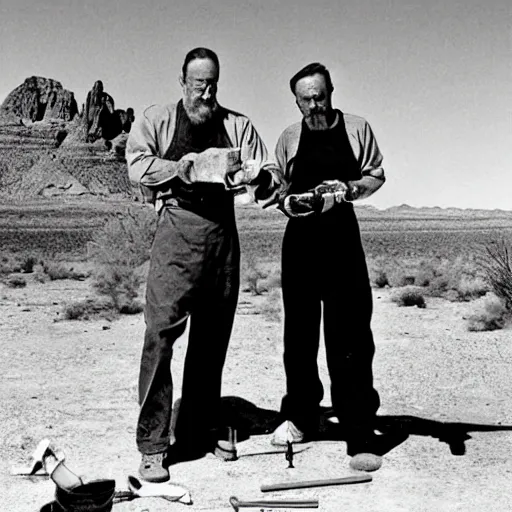 Image similar to walt and jessie cooking meth in the desert,