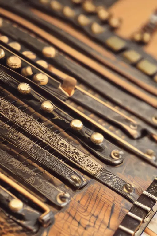 Image similar to up close steampunk fretboard without strings