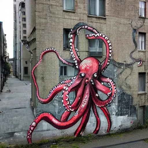 Image similar to octopus street graphitti, tentacles, by bordalo ii and artur bordalo