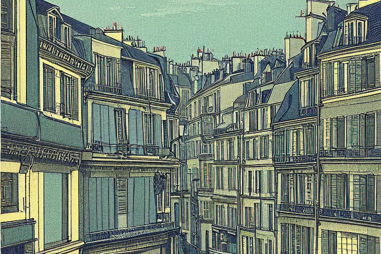 Prompt: paris scenery by hasui kawase, bottom view