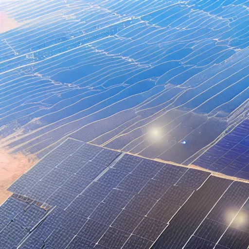 Prompt: a Landscape of fields, sea, mountains, volcano, photoelectric powerstations, solar panels, electric pylons, gas pipe, Style of nasa satellite photo, crisp lighting, clear sky, 8k