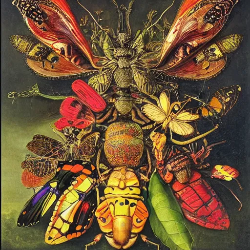 Image similar to album cover, psychedelic, insects, giuseppe arcimboldo