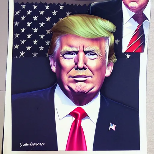 Prompt: donald trump portrait by sakimichan