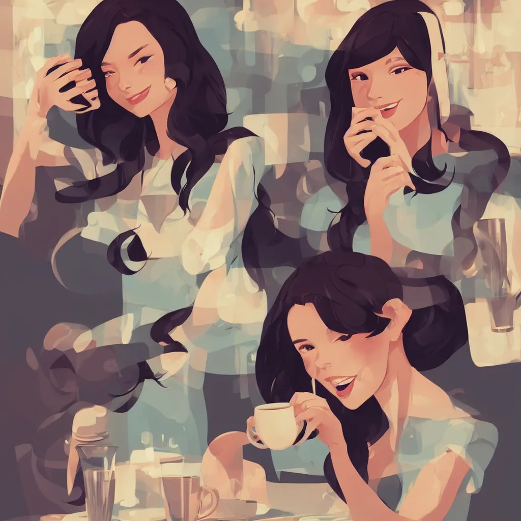 Image similar to young woman drinking coffee, clean cel shaded vector art. shutterstock. behance hd by lois van baarle, artgerm, helen huang, by makoto shinkai and ilya kuvshinov, rossdraws, illustration