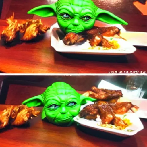 Prompt: yoda eating chicken wings