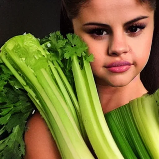 Prompt: selena gomez and celery hybrid