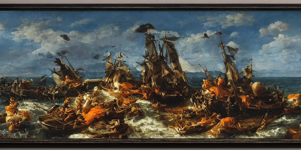 Prompt: portrait, ocean, naval battles, war, knight, huts, rivers, famine, death, wide angle, puffy clouds, skies behind, stars in sky, italian masterpiece, Ashford Black Marble, sculpture, baroque, draped with orange water and spines, marble and gold, drapes, white details, still life vegetables, Obsidian, portrait, worms, render, artstation, ultra detailed