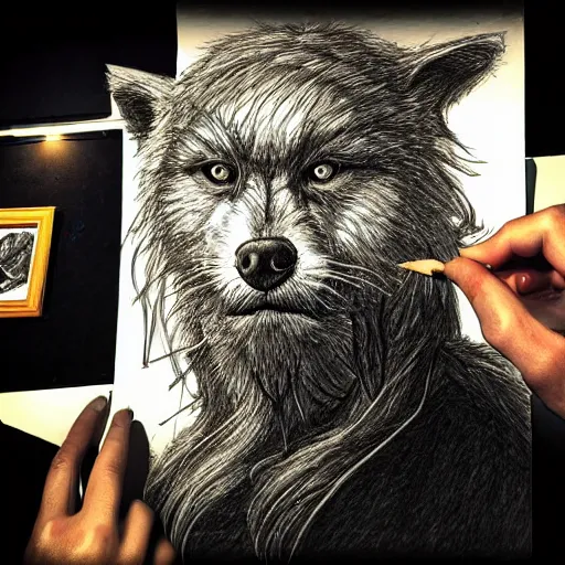 Charcoal and conte crayon wolf drawing 22 x 30 3.5 hours : r/drawing