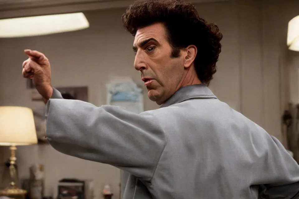 Prompt: still image of cosmo kramer in the sopranos, cinematic, 4 0 mm f / 2. 8