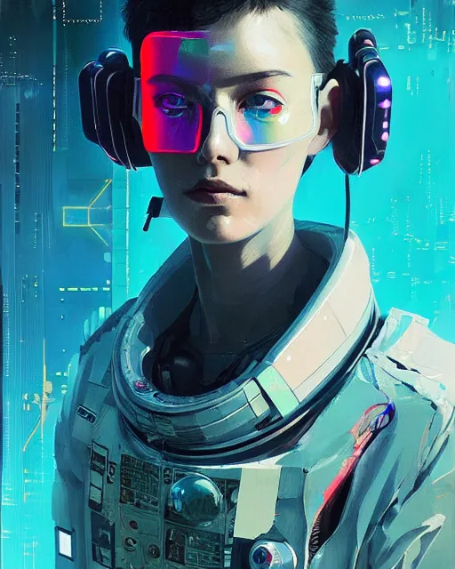 Image similar to detailed portrait of European Dispatcher Pilot girl Sheen Holographic coat, Futuristic sci-fi fashion Akira, Evangelion, cyberpunk, neotokyo, synthwave, aesthetics, futuristic, bladerunner movie scene by ismail inceoglu dragan bibin hans thoma greg rutkowski Alexandros Pyromallis Nekro Rene Margitte illustrated Perfect face, fine details, realistic shaded, fine-face, pretty face sharp chine