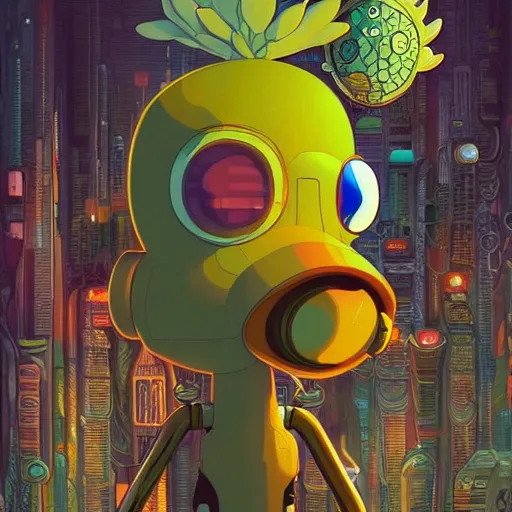 Image similar to cheburashka futurama cyberpunk portrait by gaston bussierre and charles vess and james jean and erik jones and rhads, inspired by rick and morty, epic, funny, huge scale, beautiful fine face features, intricate high details, sharp, ultradetailed