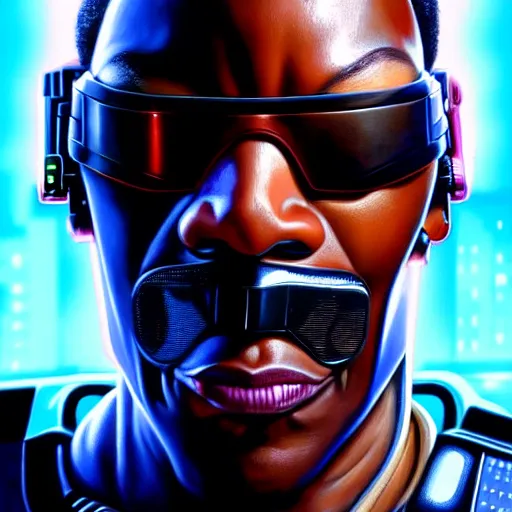 Image similar to epic painting of Cyberpunk Eddie Murphy as Beverly Hills Robocop, soft details, extremely detailed and coherent, matte painting oil on canvas by mark arian by artgerm, 4k, 8k, HD, trending on artstation