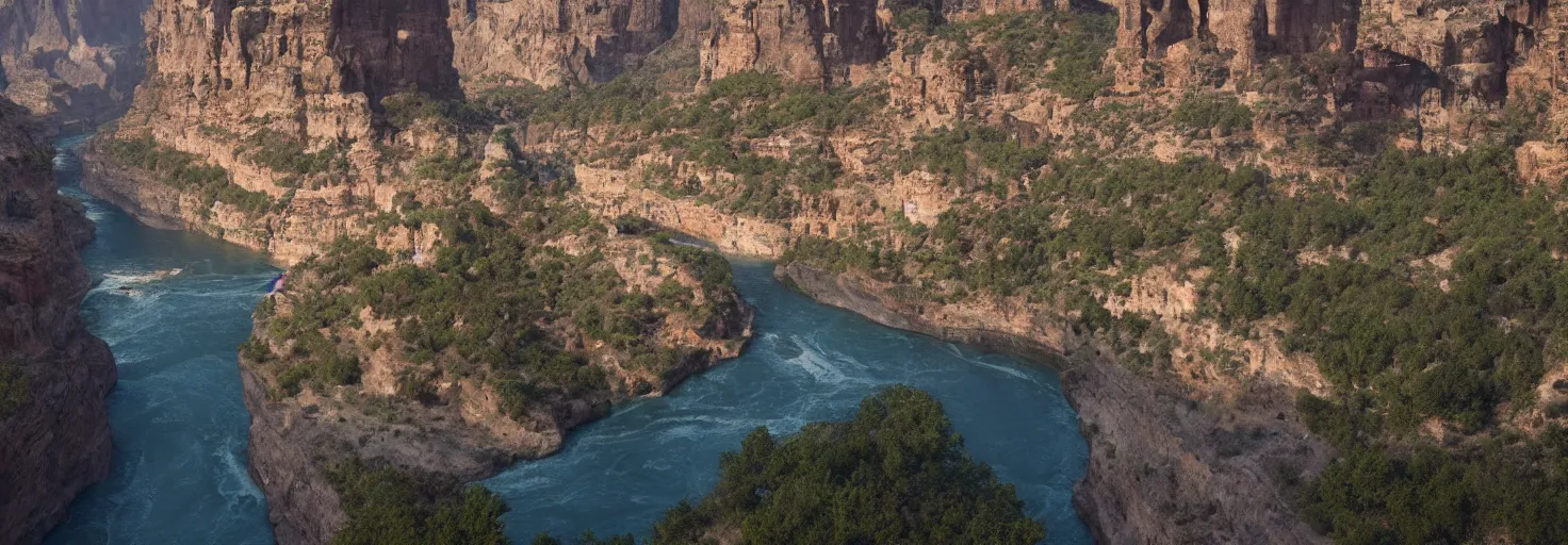 Prompt: A canyon with large cliffs and a river by paul chadeisson, cinematic lighting, extremely detailed, ultra realistic, photorealistic, trending on artstation, 8K