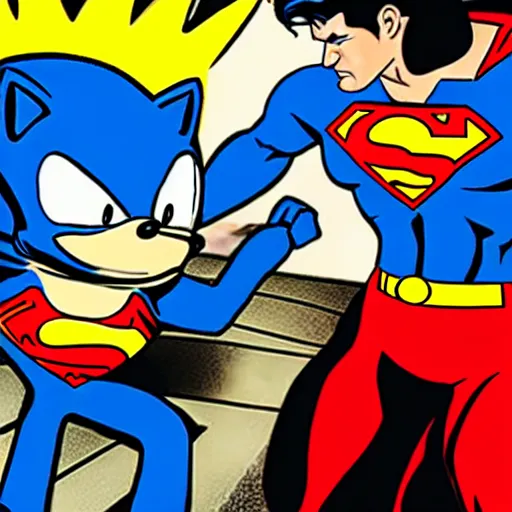 Image similar to superman punching sonic the hedge hog