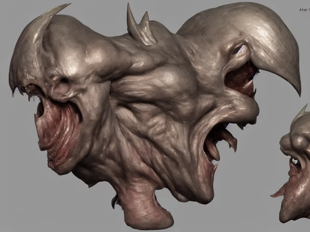 Prompt: barnacle head, muscular, chiroptera head, chiroptera ears, chiroptera nose, barnacle, artstation, cgsociety, zbrush, no background