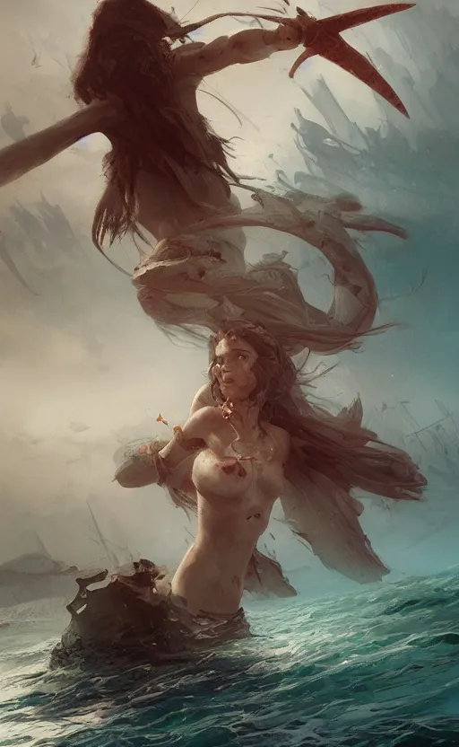 Prompt: a girl is saved from the ocean by a kind pirate, front game card, drark, marvel comics, dark, intricate, highly detailed, smooth, artstation, digital illustration by ruan jia and mandy jurgens and artgerm and wayne barlowe and greg rutkowski and zdislav beksinski