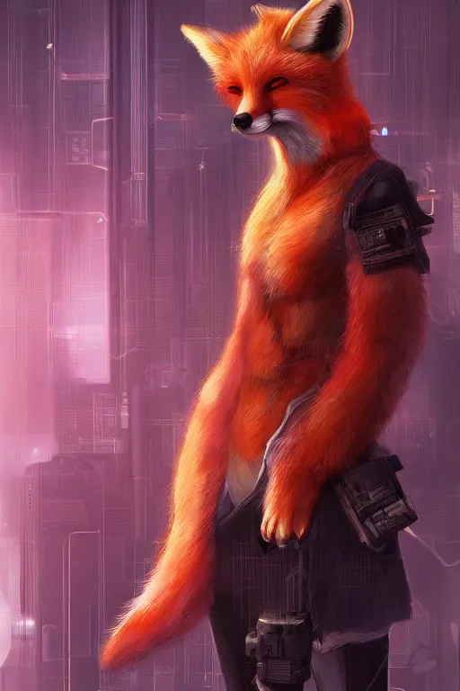 Image similar to a fox fursona, trending on artstation, by kawacy, furry art, digital art, cyberpunk, high quality