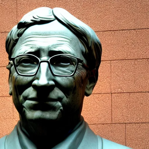 Image similar to marble bust of bill gates with a stern look on his face,
