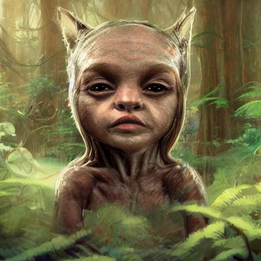 Image similar to a highly detailed portrait of a tiny humanoid creature in a fantasy forest concept art