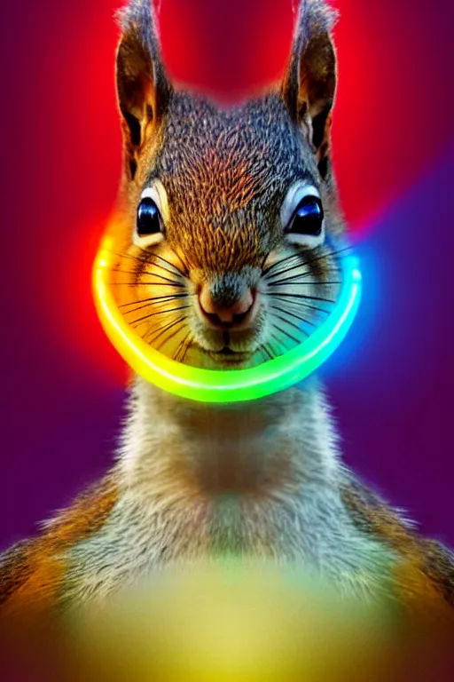 Image similar to a award winning half body portrait of a squirrel with stunning eyes in a croptop and cargo pants with rainbow colored hair, outlined by whirling illuminated neon lines and fine lines swirling in circles by jesper ejsing and rhads and makoto and shinkai and lois van baarle, digital art, trending on artstation