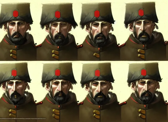 Image similar to 1 8 5 5 british crimean war soldier, character face study, multiple angles, directions and moods. faces only, concept art finely detailed perfect art, painted by greg rutkowski makoto shinkai takashi takeuchi studio ghibli, pinterest, cevagraf comics