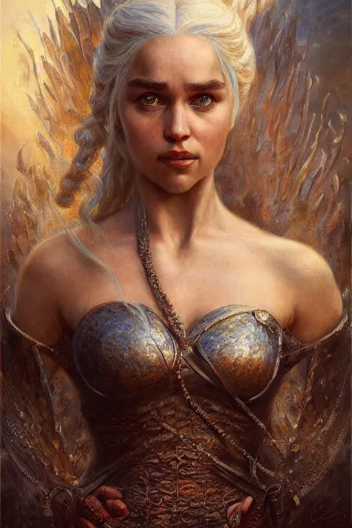 Image similar to portrait of daenerys targaryen. art by gaston bussiere and tomasz alen kopera.