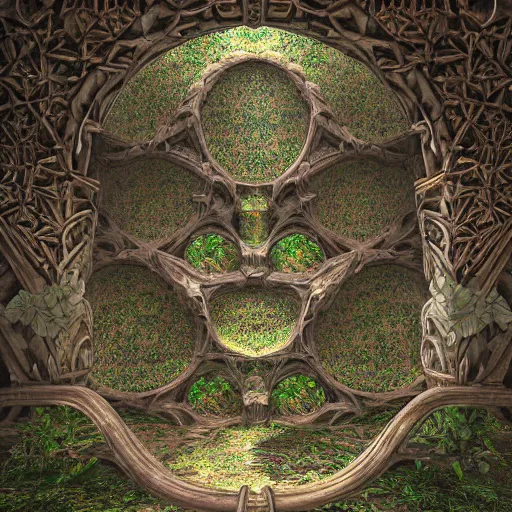 Image similar to photograph art overgrowth geometric cryengine render digital art by james christensen, john stephens, antoni gaudi