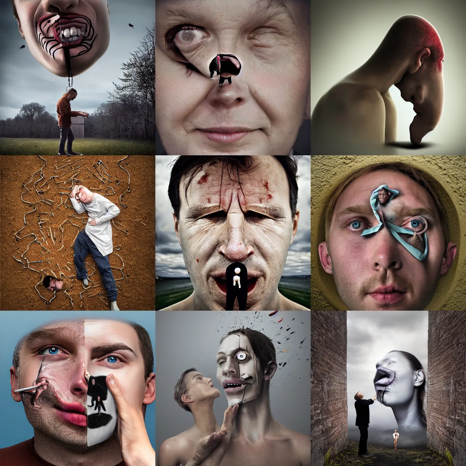 Prompt: face being unzipped by erik johansson