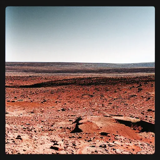 Image similar to “ mars landscape, details photograph very high quality color, 3 5 mm lens looking to horizon ”