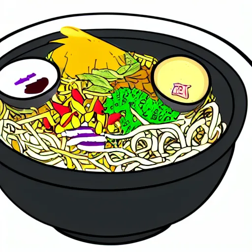 Image similar to a drawing of a roller coaster inside of a bowl of bibimbap